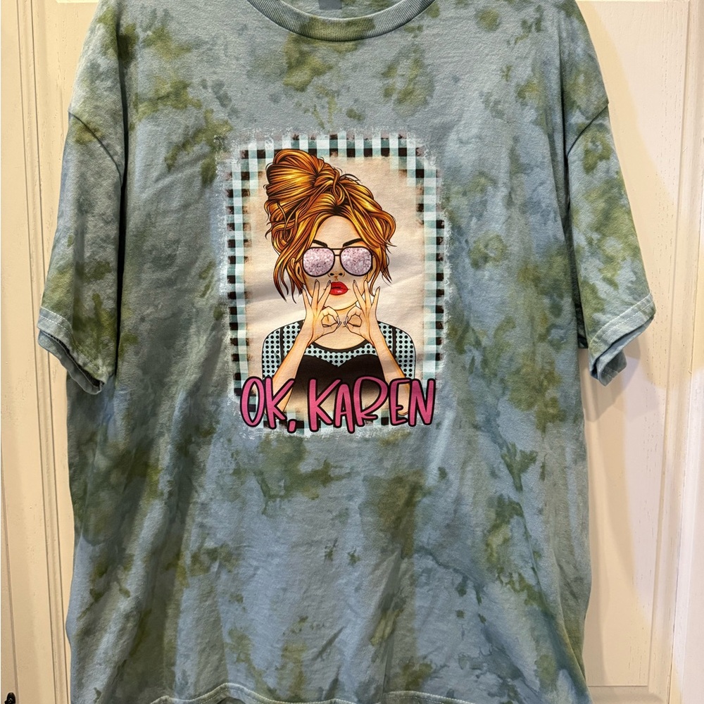 2 pc set- XL Graphic Tie-Dye T-Shirt with 'OK, Karen' Design and leggings set